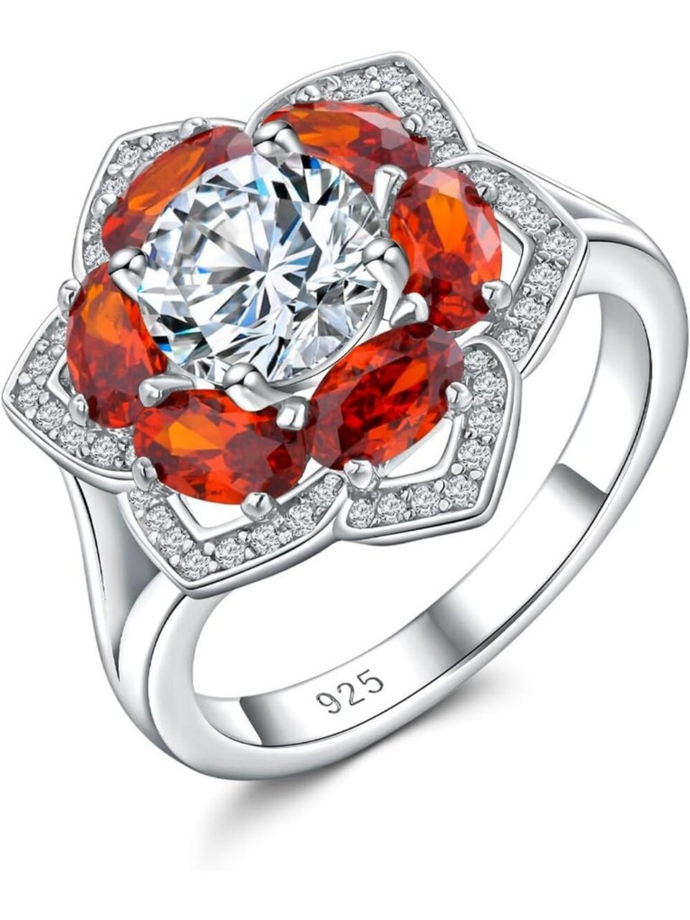 Sterling Silver Flower Birthstone Ring for Women - Elegant Engagement Jewelry